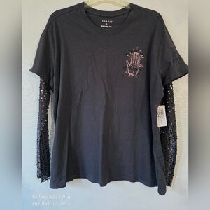 Torrid Black Graphic Tee with Sequin Sleeves